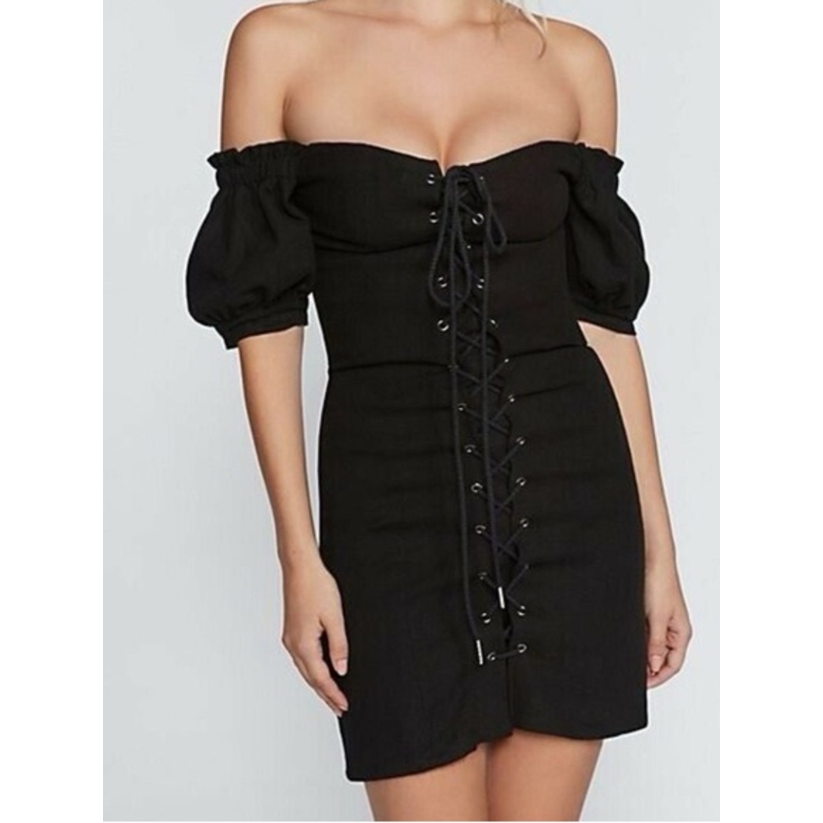 Stone Cold Fox Revolve $285 Black Pamela Lace Up Linen Corset Dress Sz 1 Xs Euc — image 6 of 8